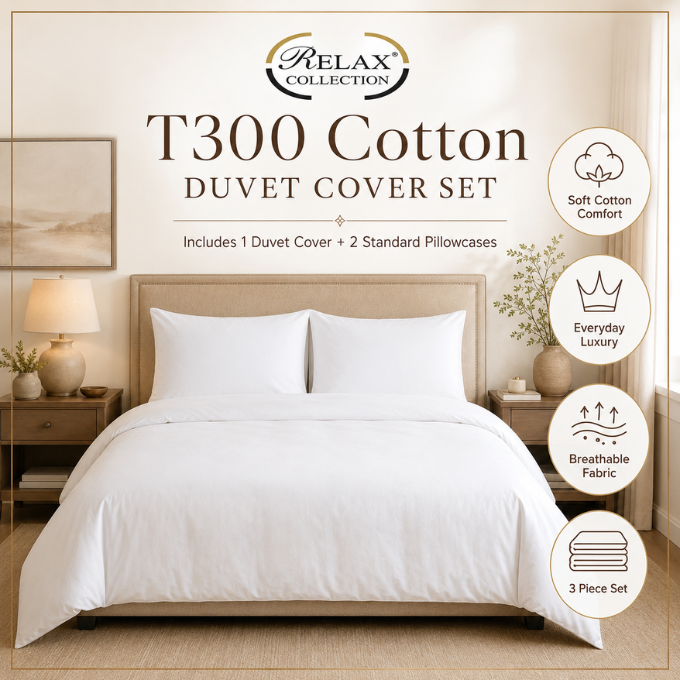 300 Thread Count 100% Cotton Duvet Cover White