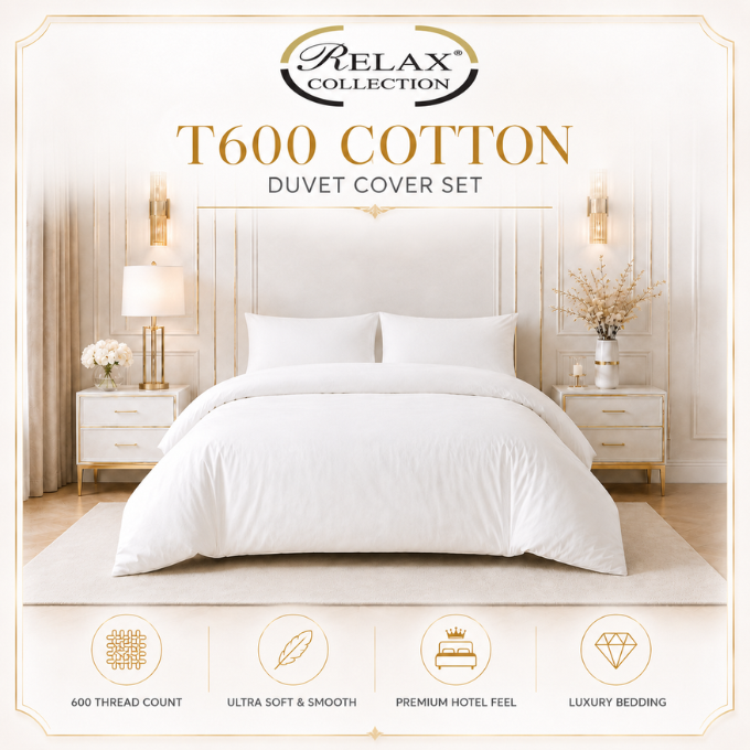 600 Thread Count 100% Cotton Duvet Cover Set - Includes Pillow Cases