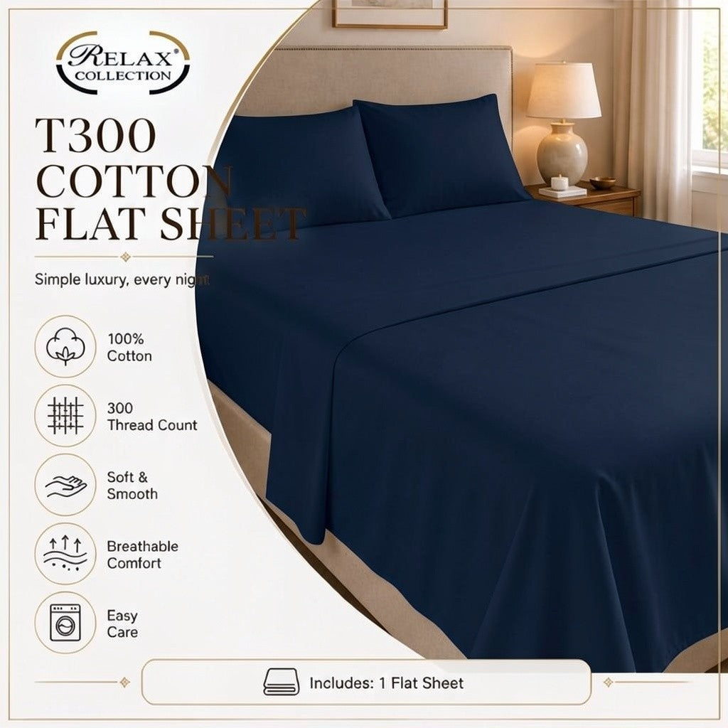 100% Cotton T-300 Flat Sheet - Navy Blue
