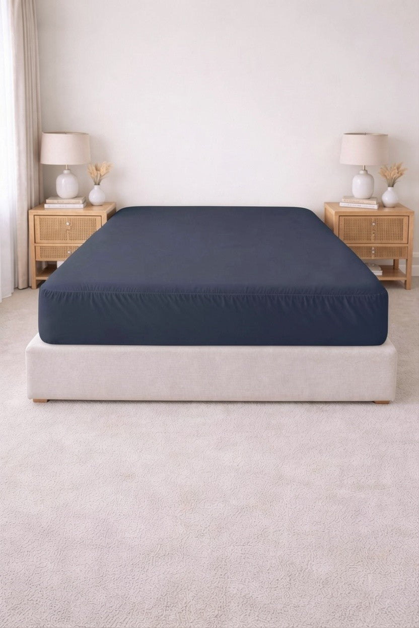 Poly Cotton Fitted Sheet - Navy Blue