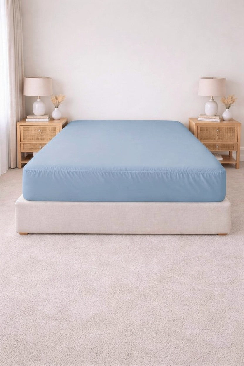 Poly Cotton Fitted Sheet - Sky Blue