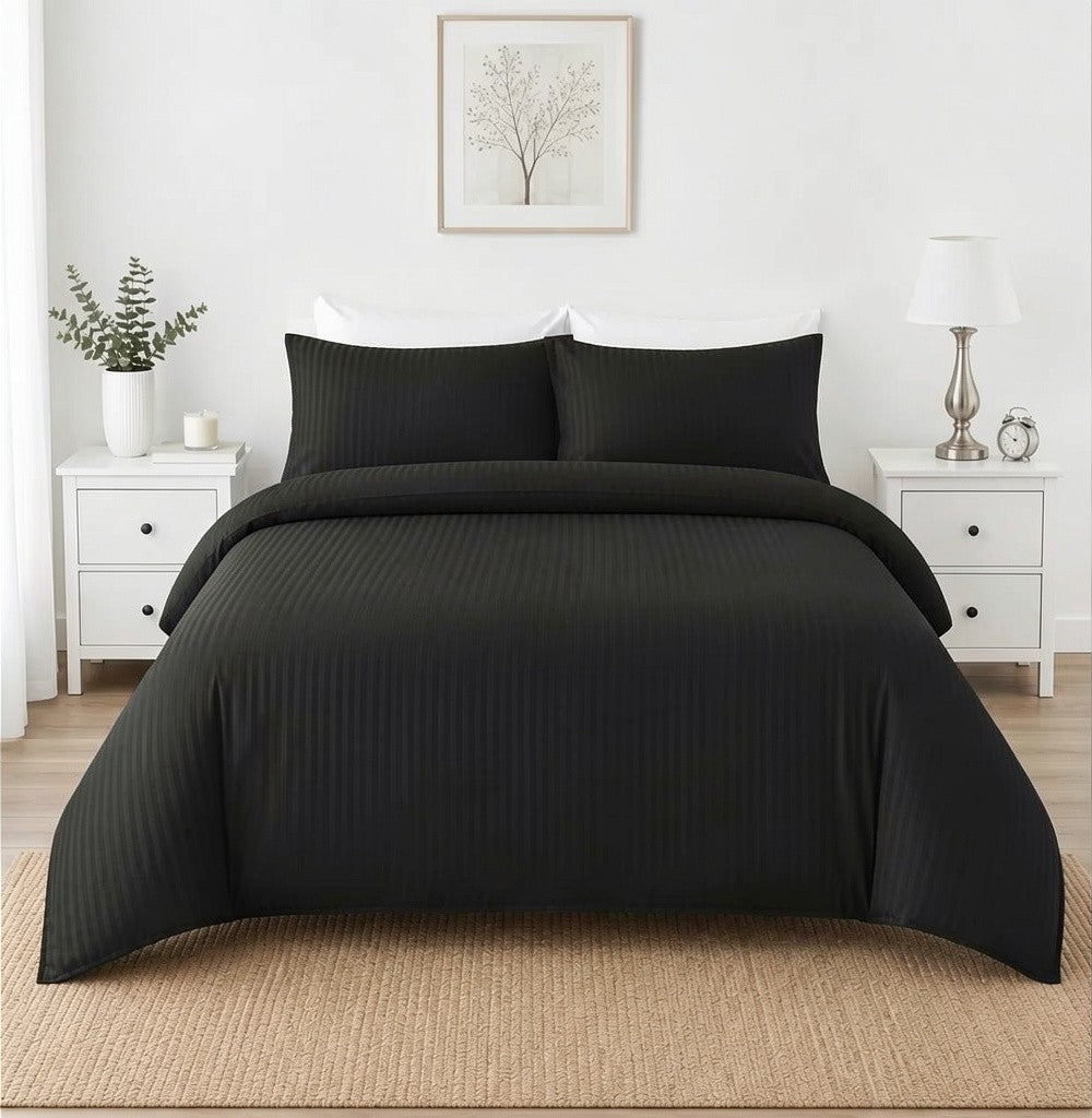 Microfibre Stripe Duvet Cover Set With Pillow Cases