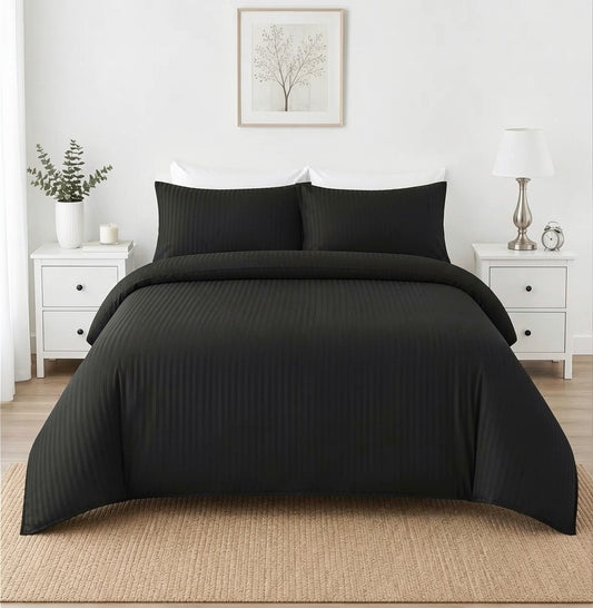 Microfibre Stripe Duvet Cover Set With Pillow Cases