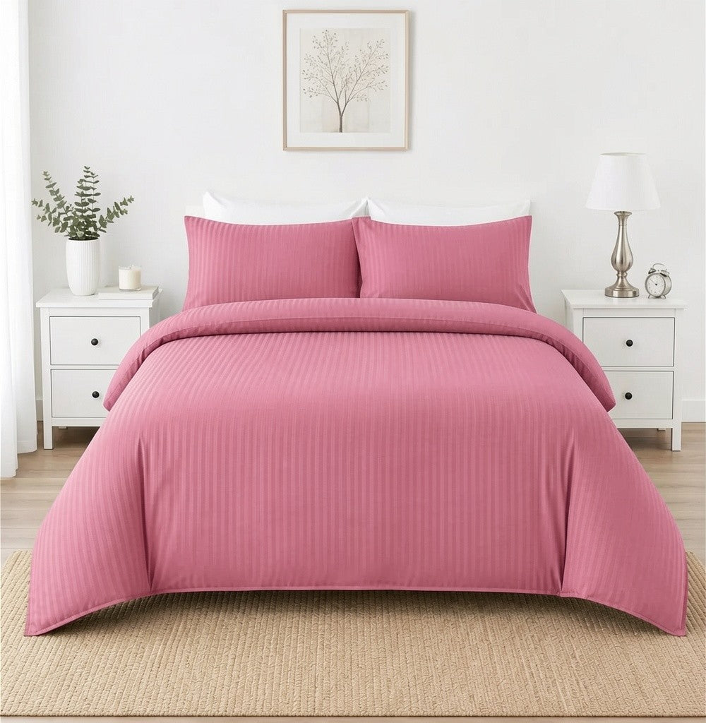 Microfibre Stripe Duvet Cover Set With Pillow Cases