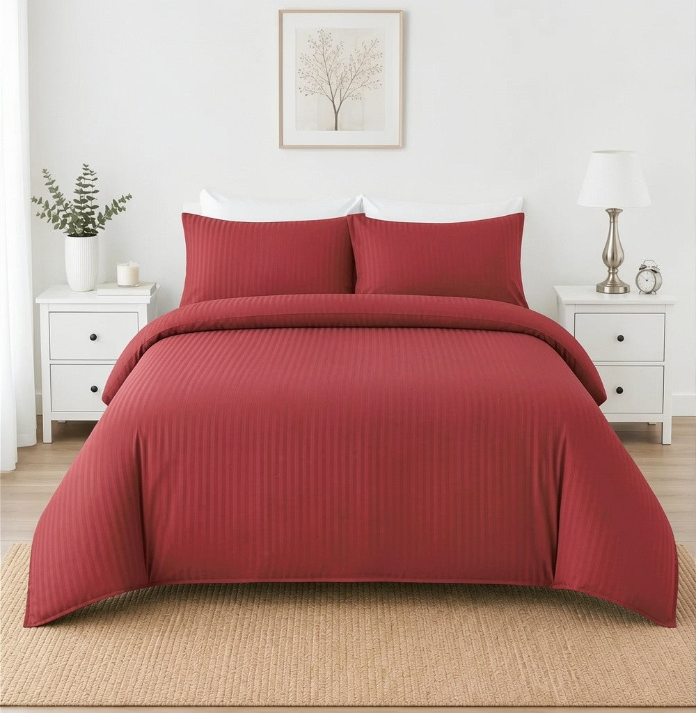 Microfibre Stripe Duvet Cover Set With Pillow Cases