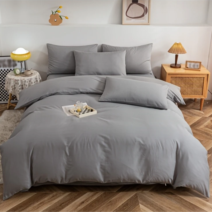 Microfibre Plain Duvet Cover Set With Pillow cases