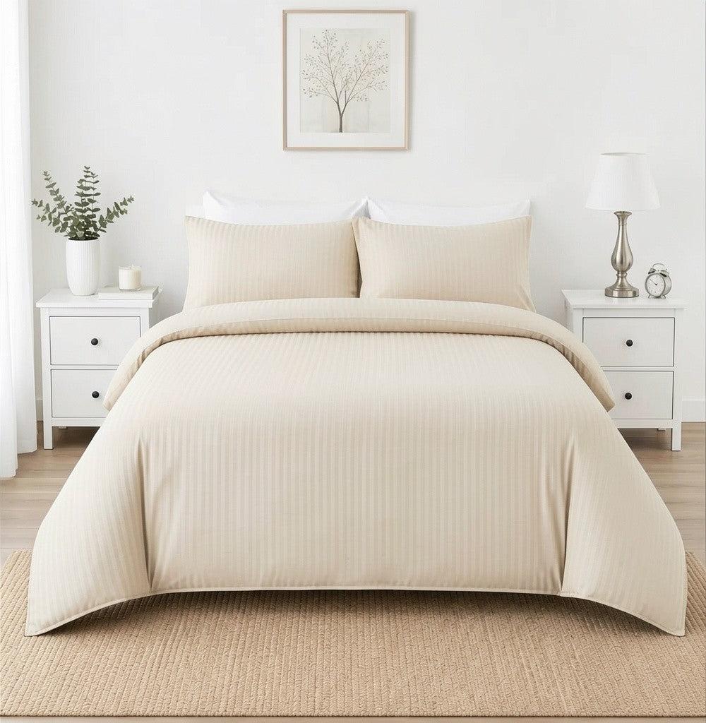 Microfibre Stripe Duvet Cover Set With Pillow Cases