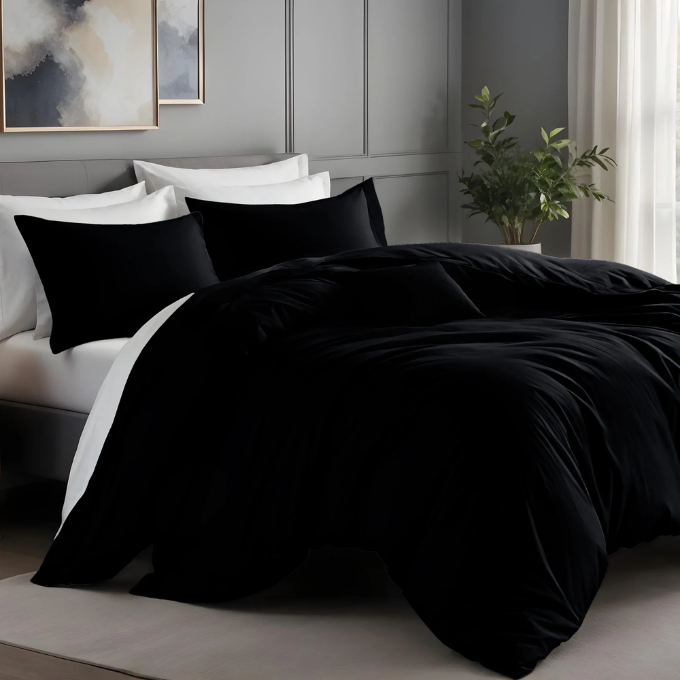 Microfibre Plain Duvet Cover Set With Pillow cases