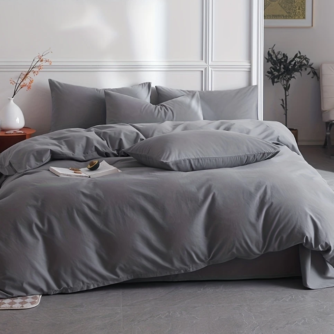 Microfibre Plain Duvet Cover Set With Pillow cases
