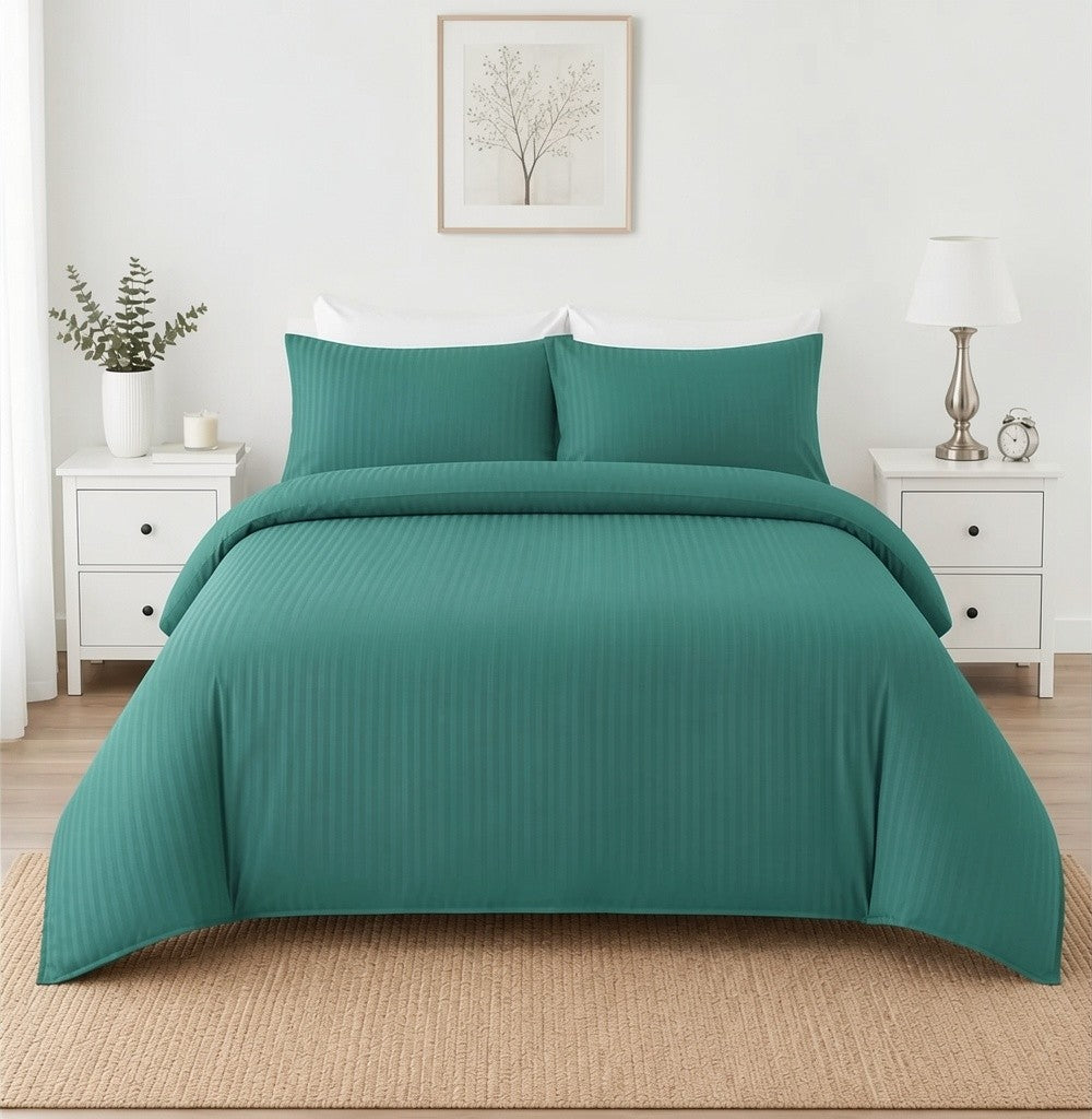 Microfibre Stripe Duvet Cover Set With Pillow Cases