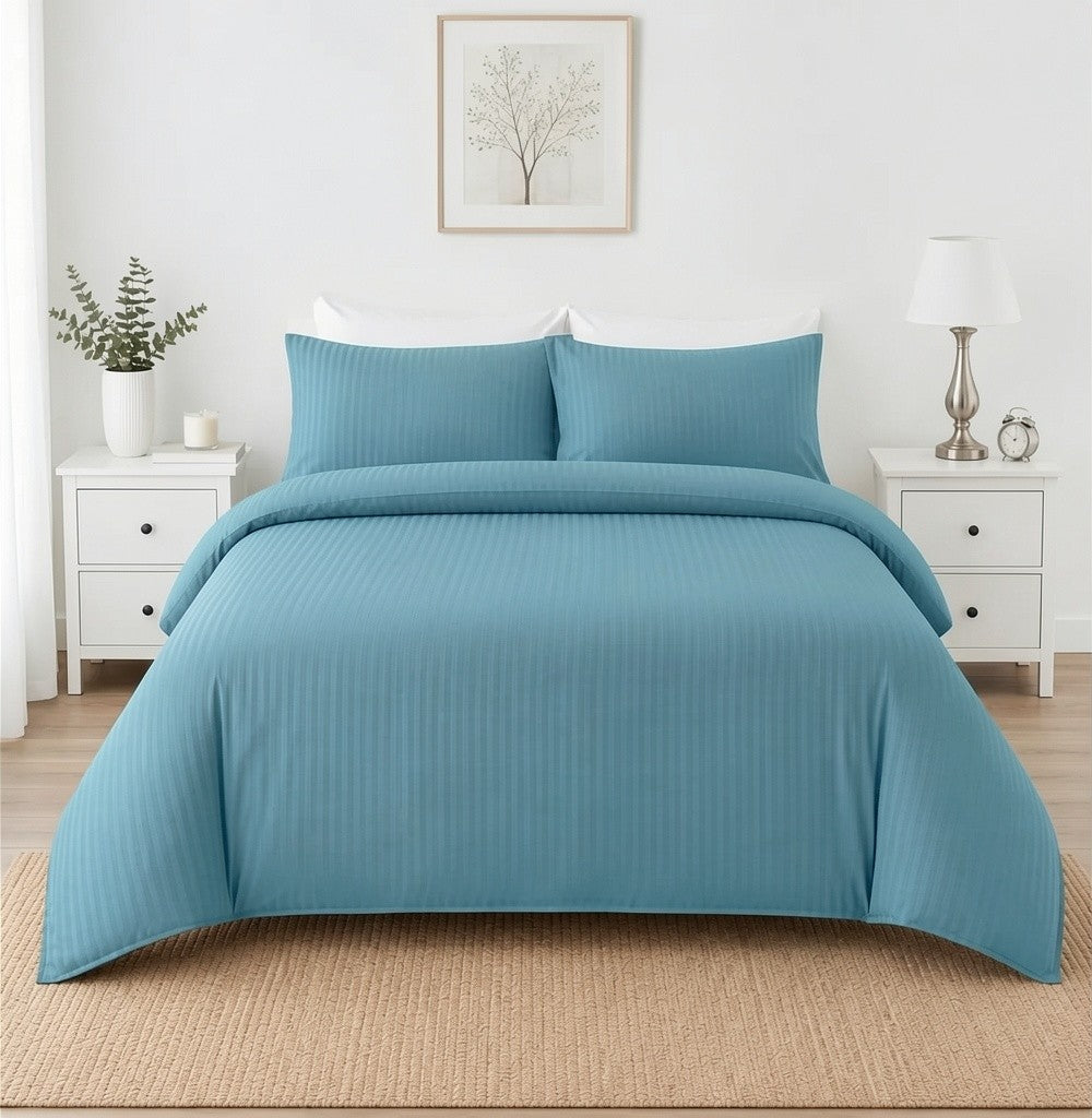 Microfibre Stripe Duvet Cover Set With Pillow Cases