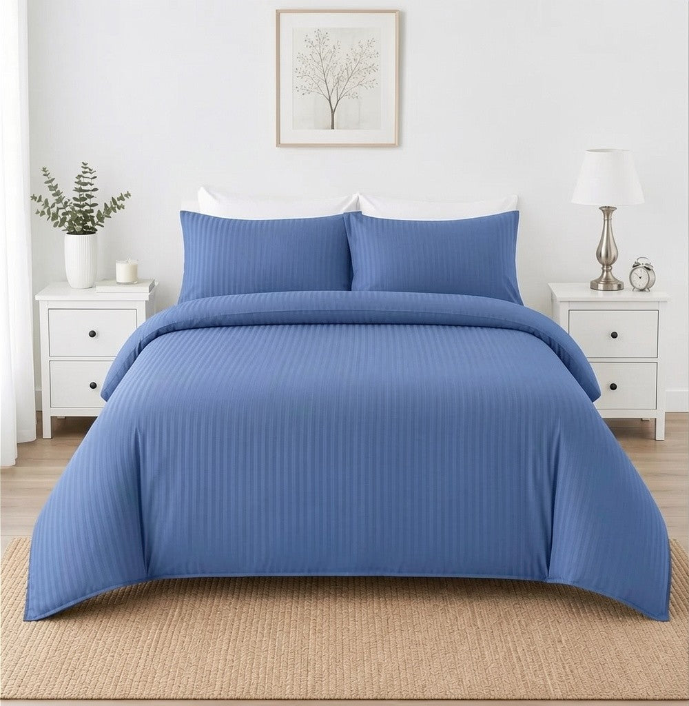 Microfibre Stripe Duvet Cover Set With Pillow Cases
