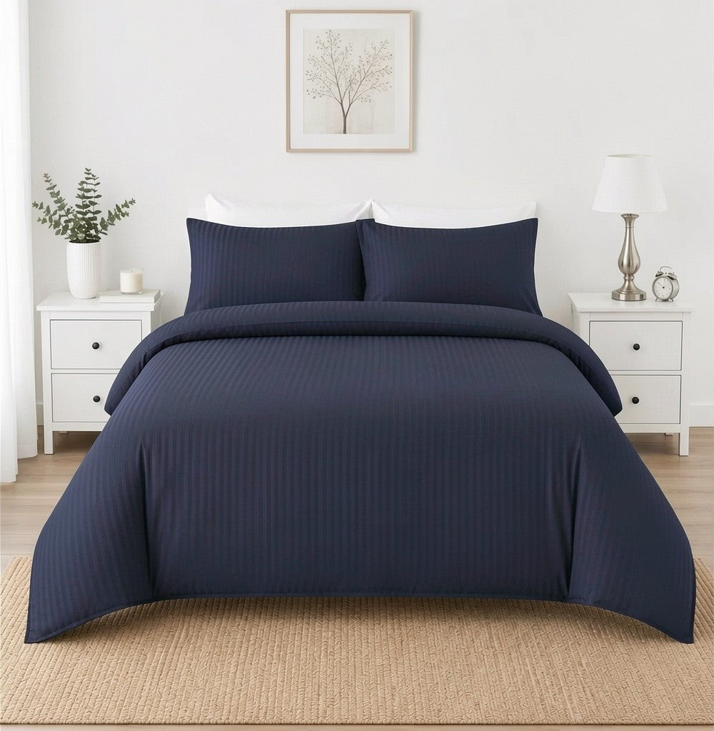 Microfibre Stripe Duvet Cover Set With Pillow Cases