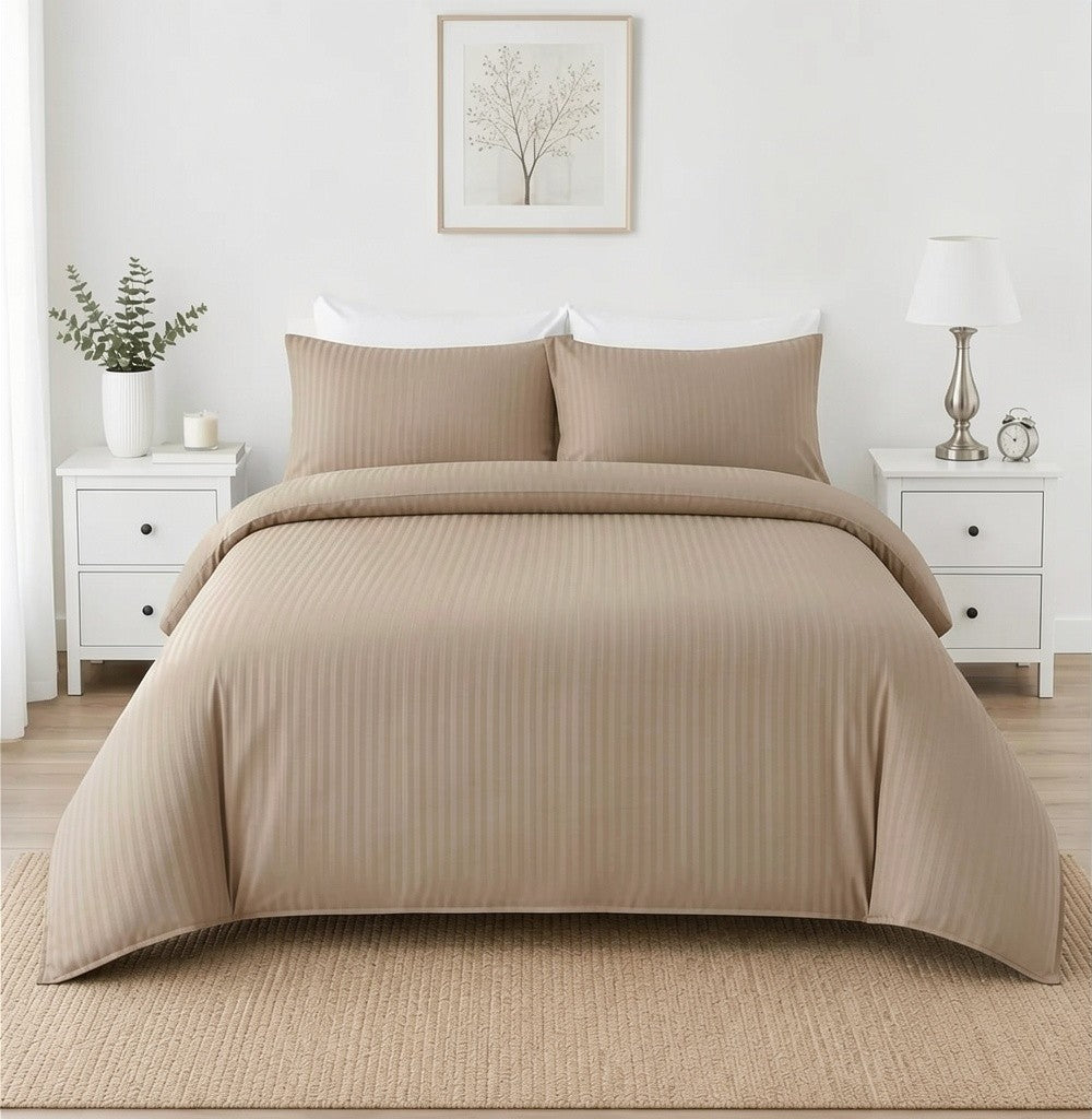 Microfibre Stripe Duvet Cover Set With Pillow Cases