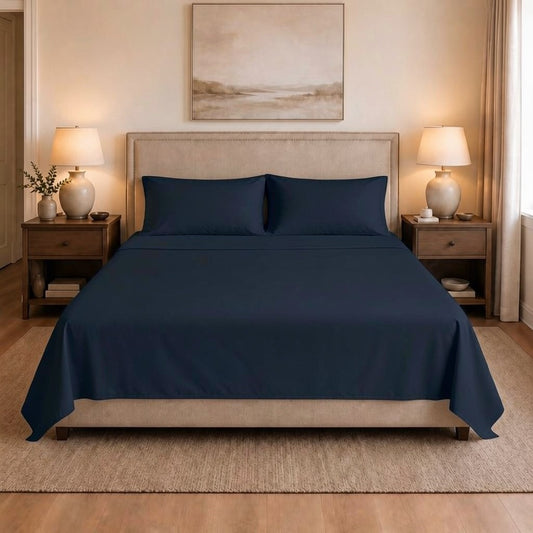 100% Cotton T-300 Flat Sheet - Navy Blue