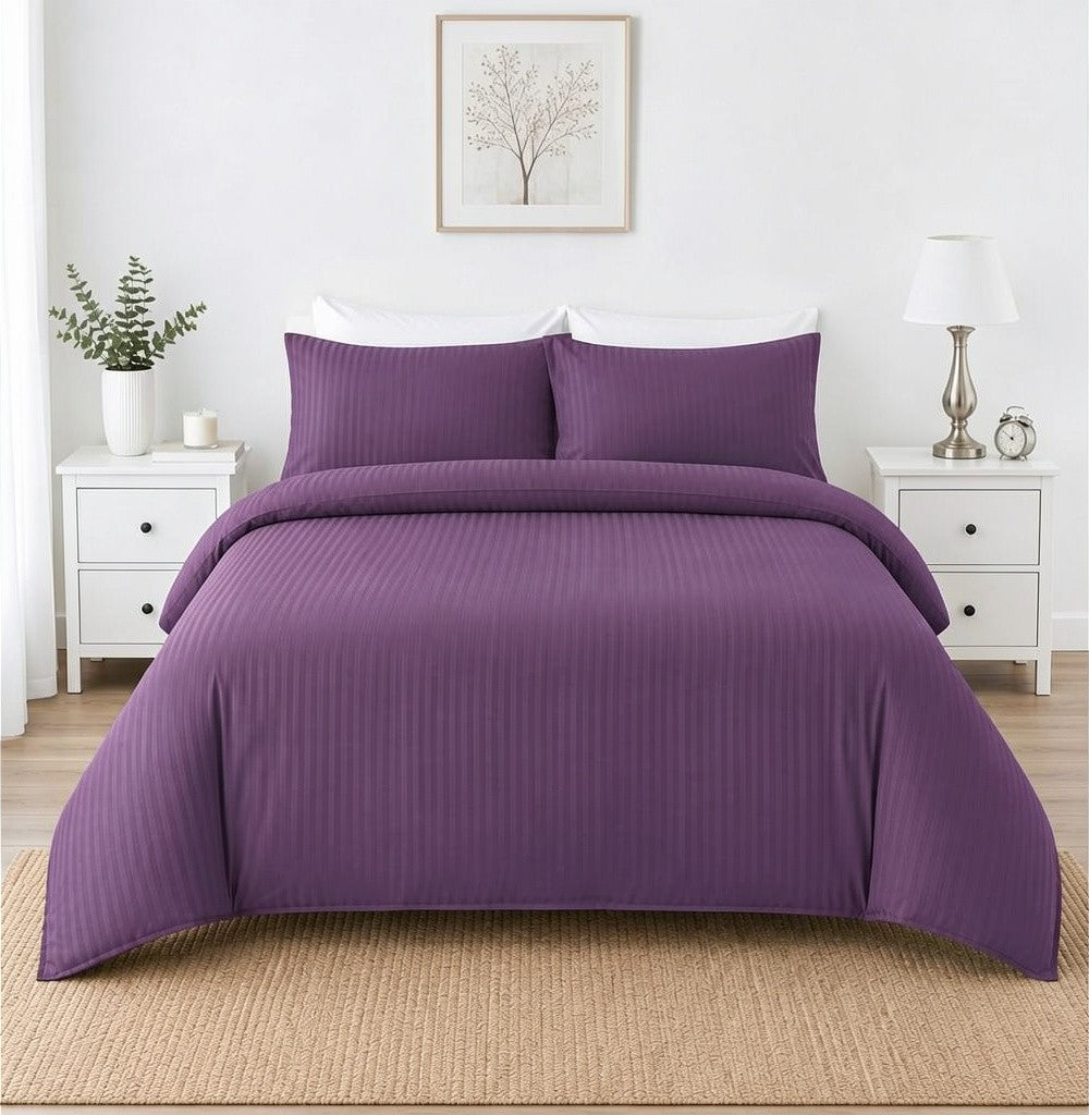 Microfibre Stripe Duvet Cover Set With Pillow Cases