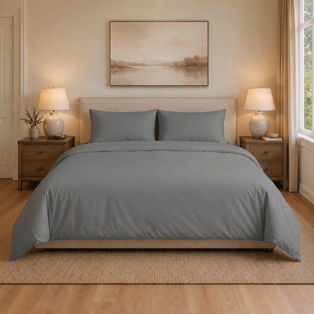 100 % Cotton Percale 200 Thread Count Duvet Cover - Grey