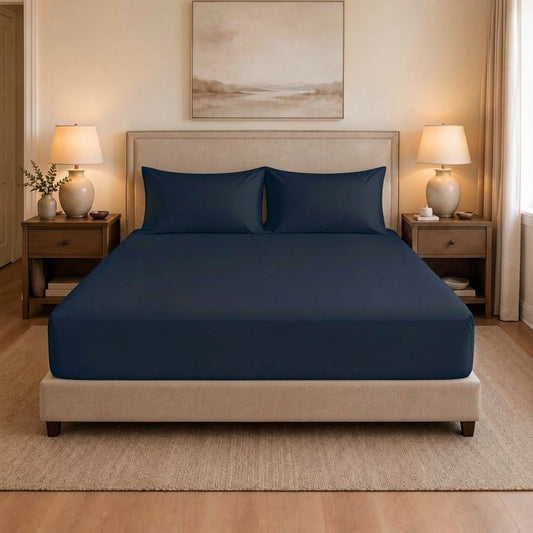 100% Cotton T-300 Fitted Sheets - Navy Blue