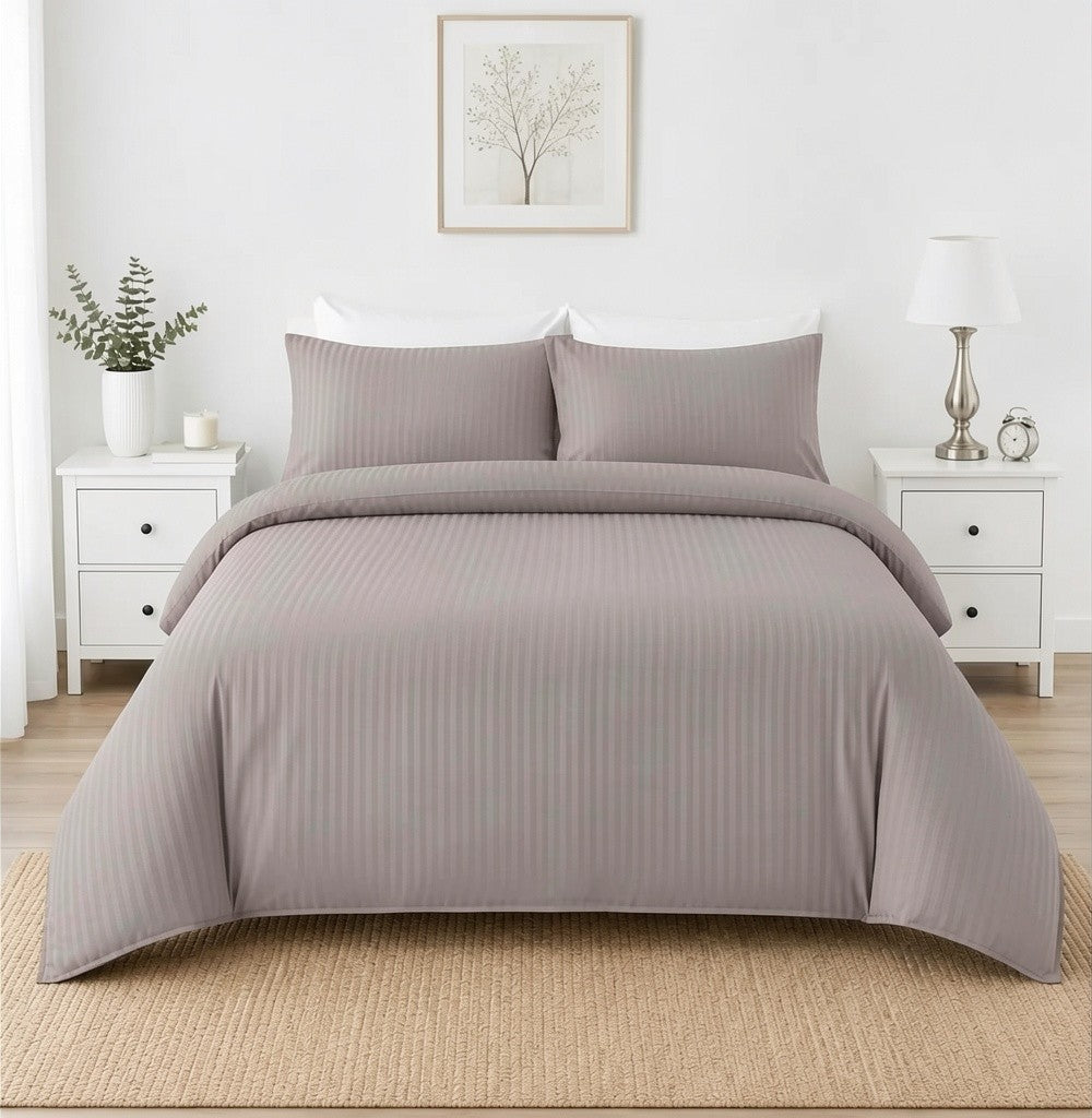 Microfibre Stripe Duvet Cover Set With Pillow Cases