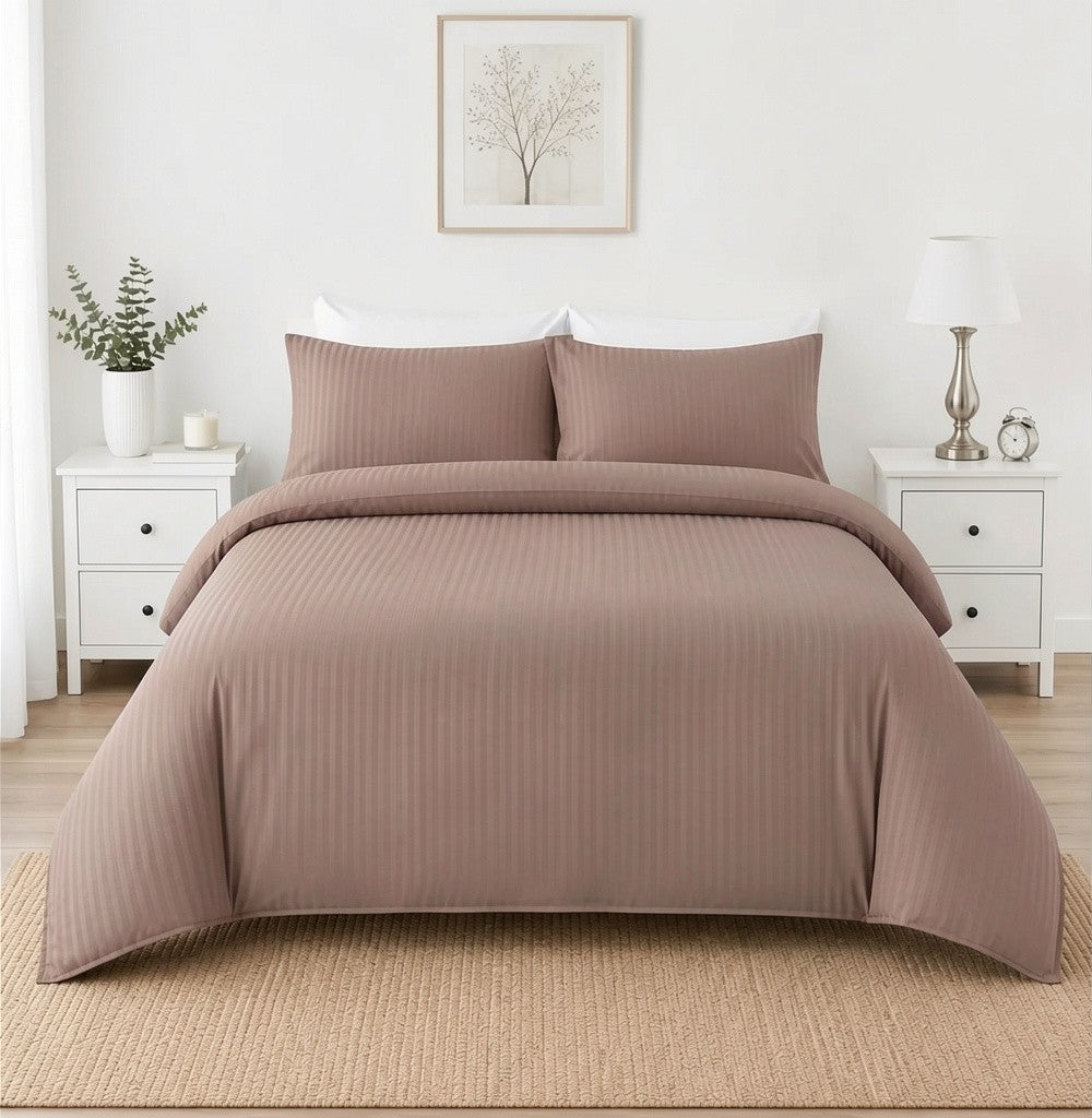 Microfibre Stripe Duvet Cover Set With Pillow Cases