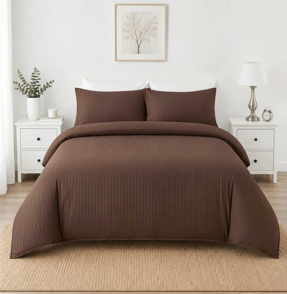 Microfibre Stripe Duvet Cover Set With Pillow Cases