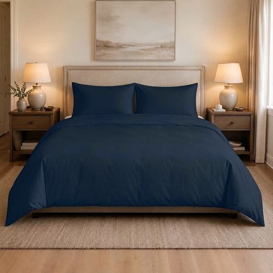 300 Thread Count 100 % Cotton Duvet cover set with pillow-cases - Navy Blue