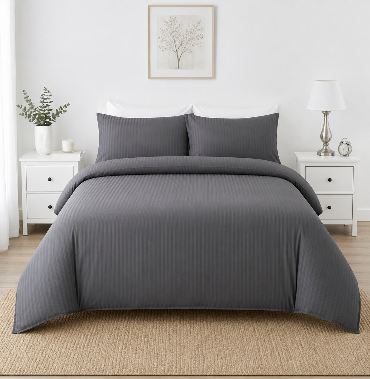 Microfibre Stripe Duvet Cover Set With Pillow Cases