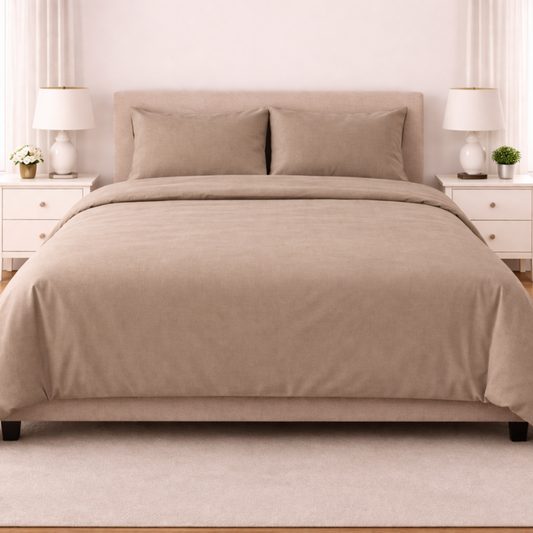 Poly Cotton Duvet Cover set with pillow cases-Stone