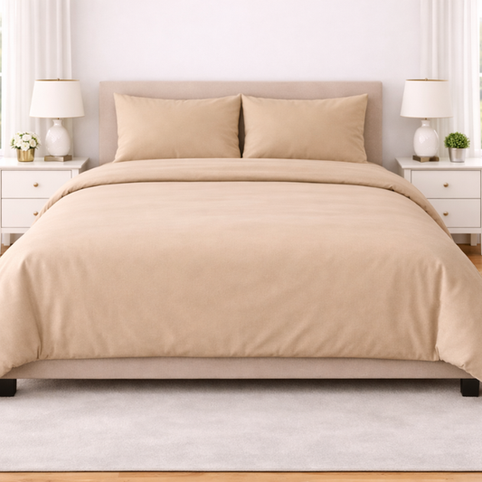 Poly Cotton Duvet Cover set with pillow cases-Beige