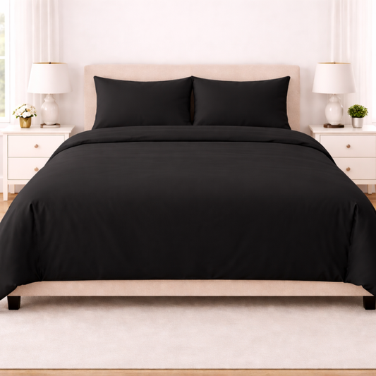 Poly Cotton Duvet Cover set with pillow cases-Black