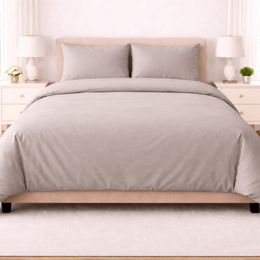 Poly Cotton Duvet Cover Set With Pillow Cases - Light Grey