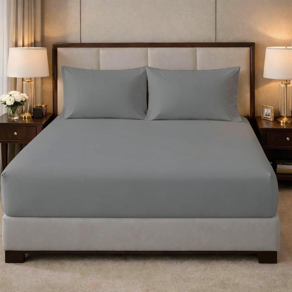 100% Cotton T-200 Grey Fitted Sheet