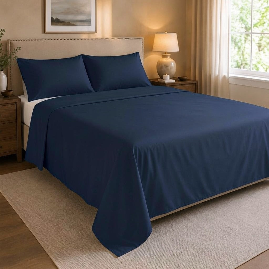 100% Cotton T-300 Flat Sheet - Navy Blue