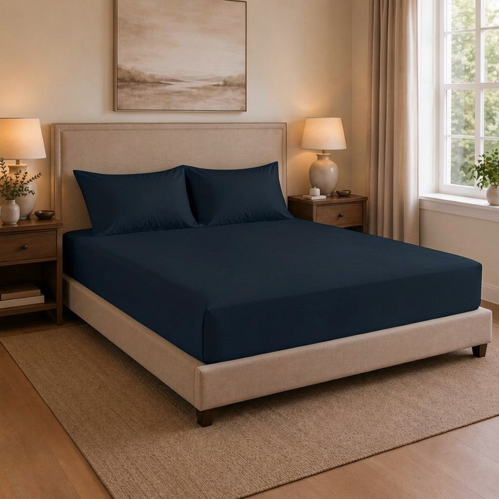 100% Cotton T-300 Fitted Sheets - Navy Blue