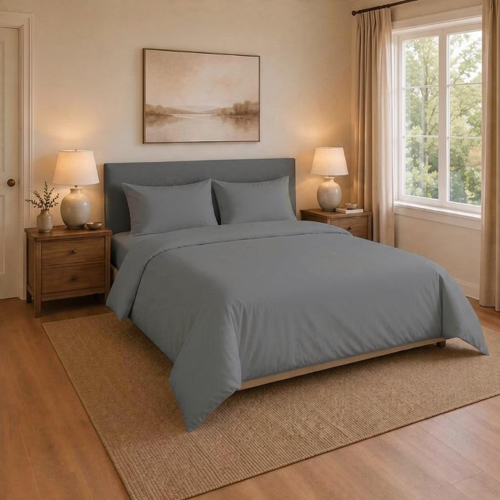 100 % Cotton Percale 200 Thread Count Duvet Cover - Grey