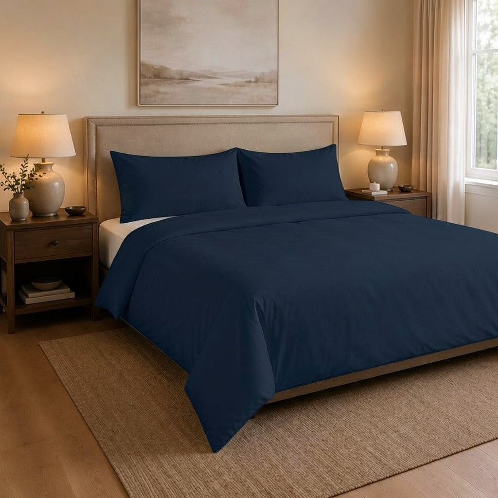 300 Thread Count 100 % Cotton Duvet cover set with pillow-cases - Navy Blue