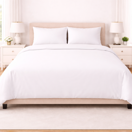 Poly Cotton Duvet Cover set with pillow cases-White