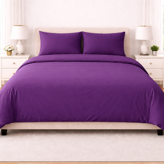 Poly Cotton Duvet Cover set with pillow cases-Purple
