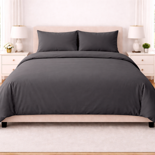 Poly Cotton duvet cover set with pillow cases - Dark Grey