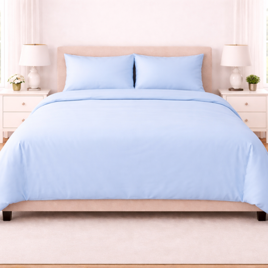 Poly Cotton Duvet Cover set with pillow cases - Sky Blue