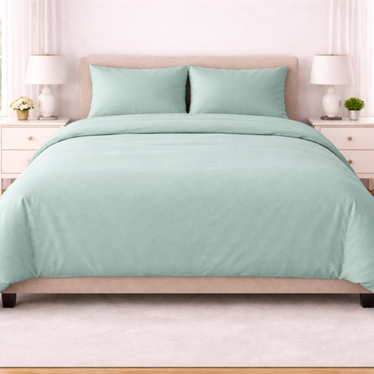 Poly Cotton Duvet Cover set with pillow cases - Sea Green