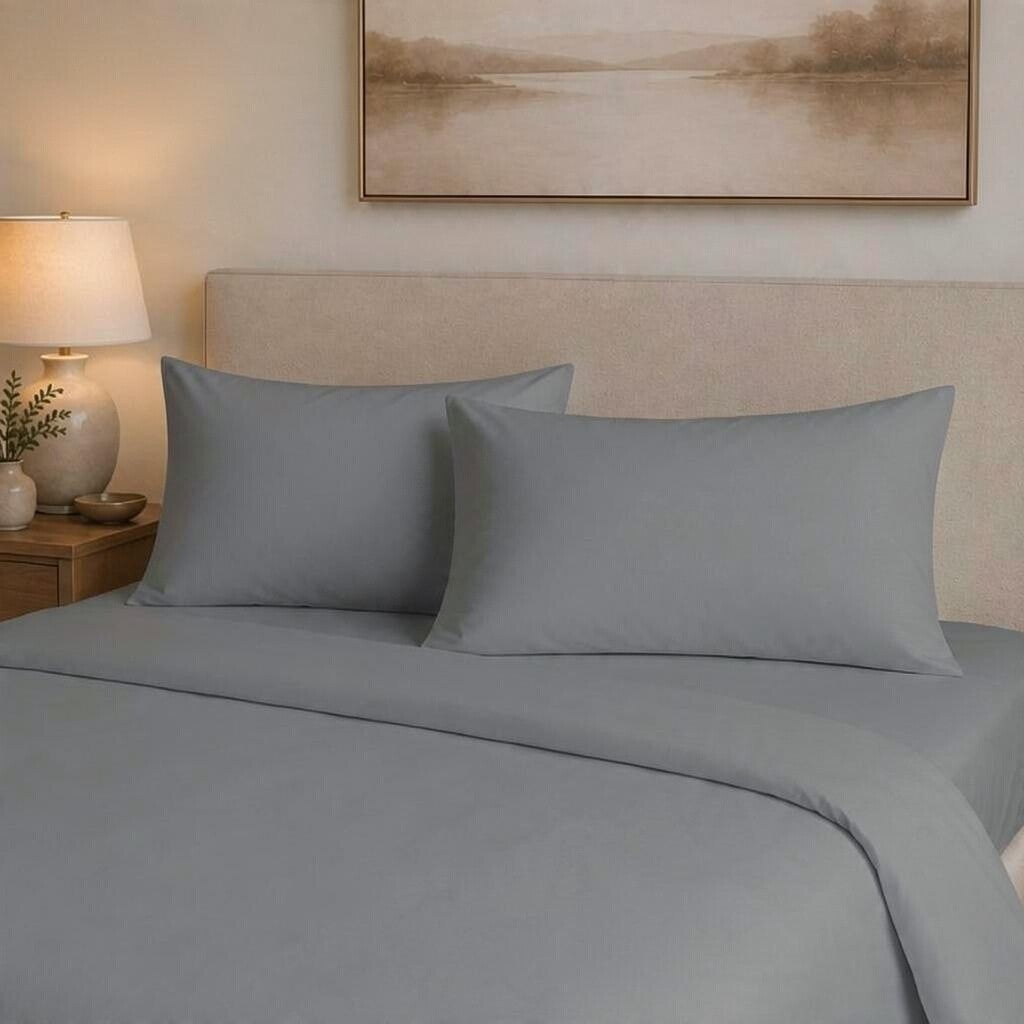 100 % Cotton Percale 200 Thread Count Duvet cover set with pillow-cases Grey