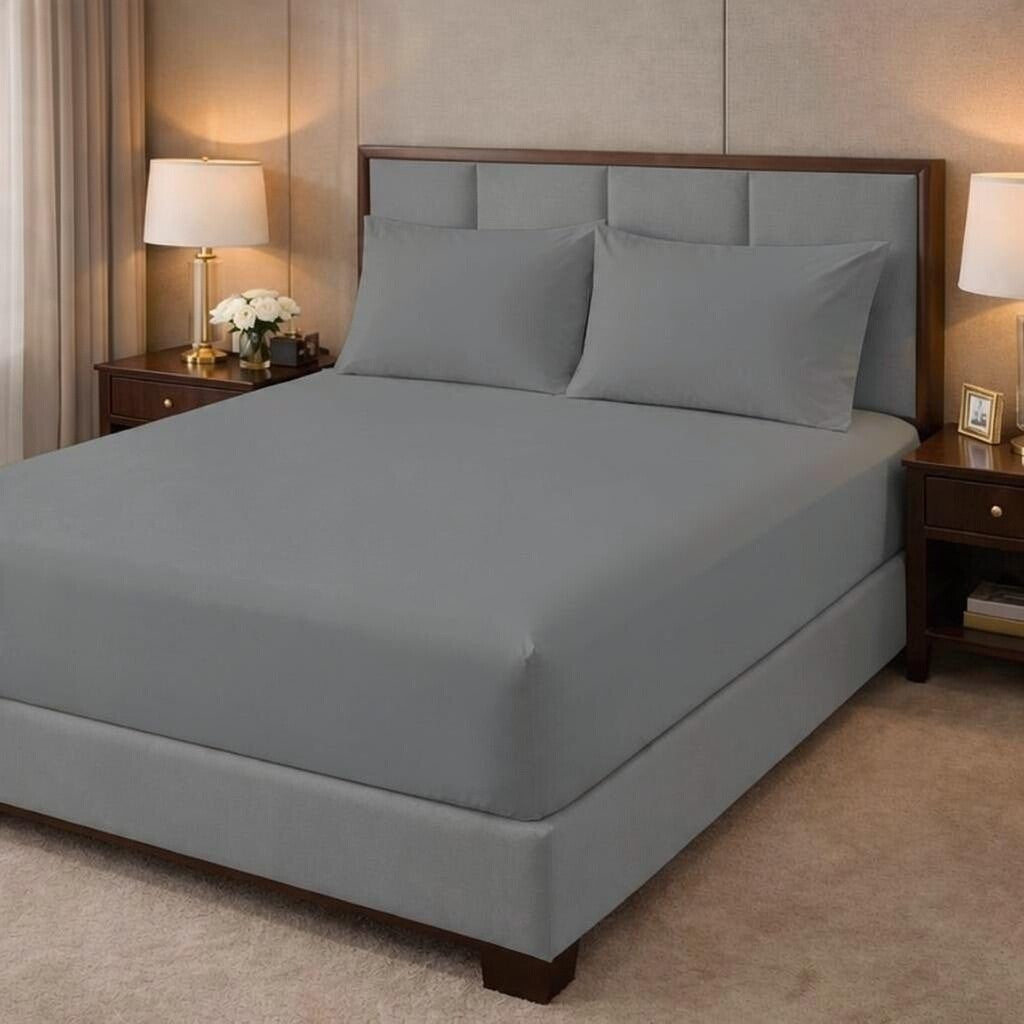 100% Cotton T-200 Grey Fitted Sheet