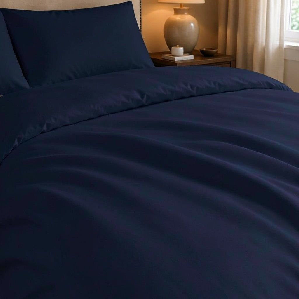 300 Thread Count 100 % Cotton Duvet cover set with pillow-cases - Navy Blue