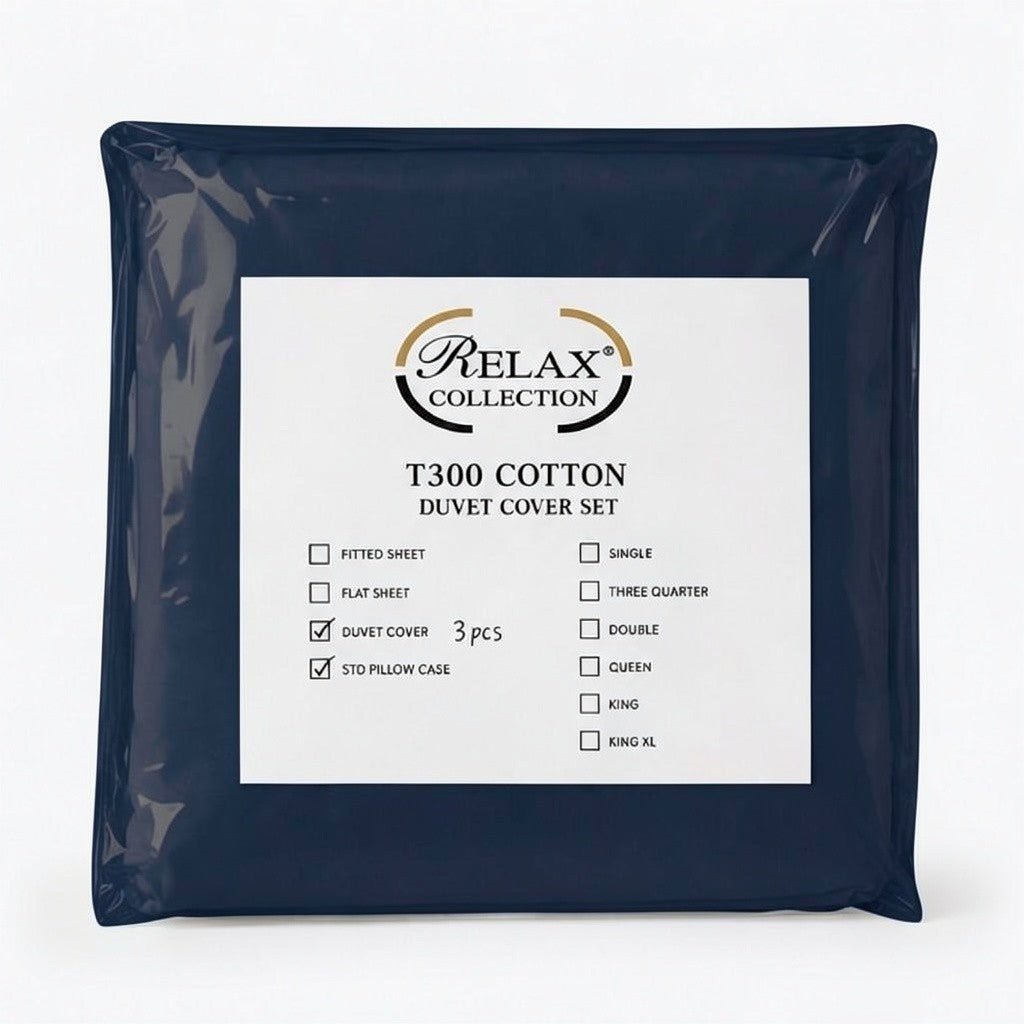 300 Thread Count 100% Cotton Duvet Cover - Navy Blue