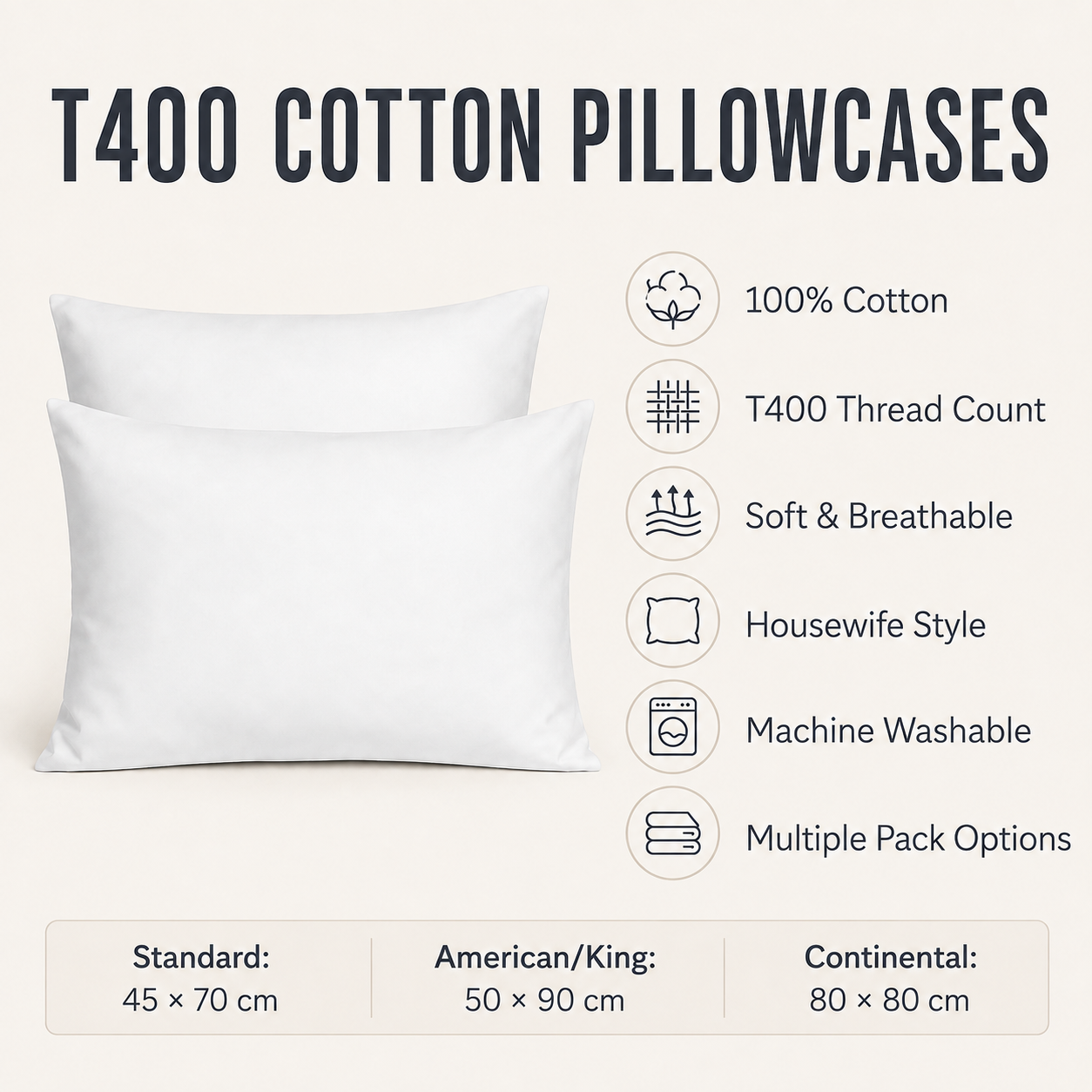 100% Cotton 400 Thread Count Pillow Case