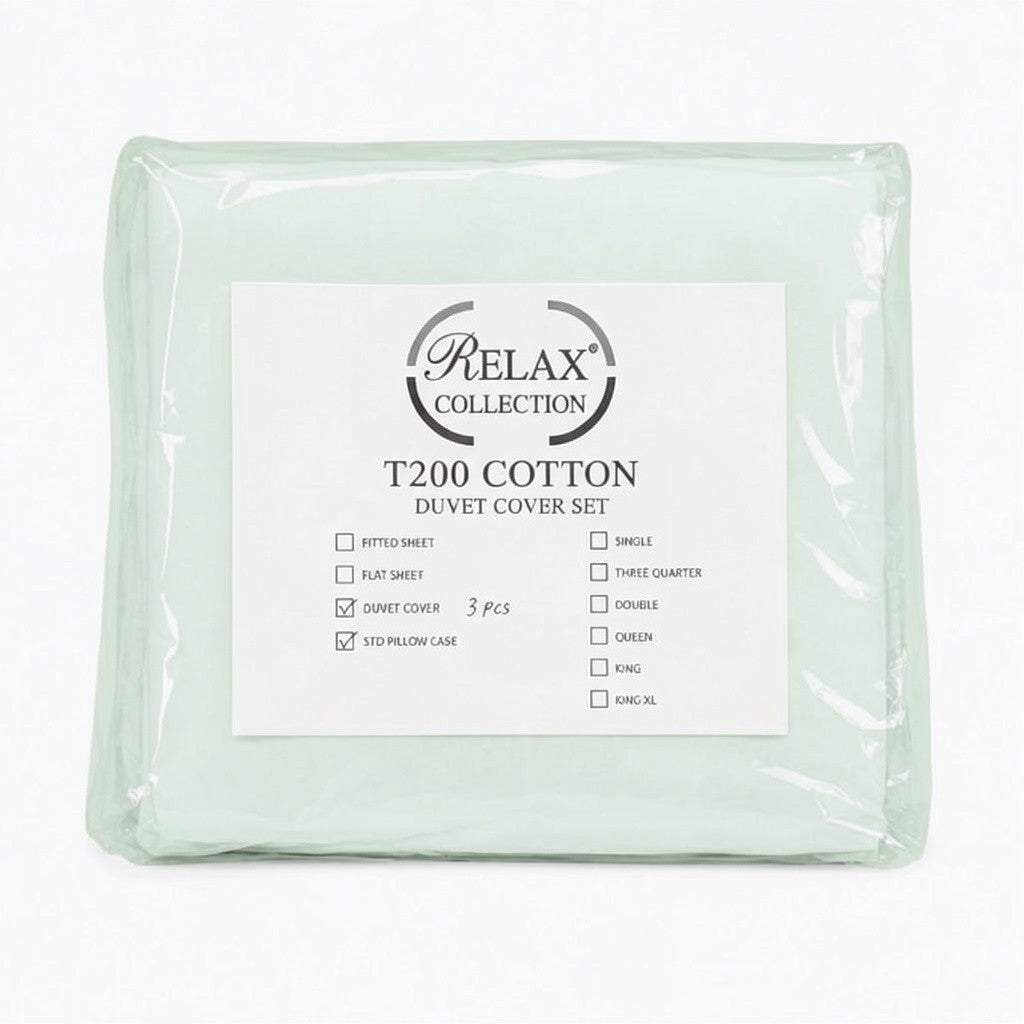 100 % Cotton Percale 200 Thread Count Duvet cover set with Pillow Cases - Duck Egg