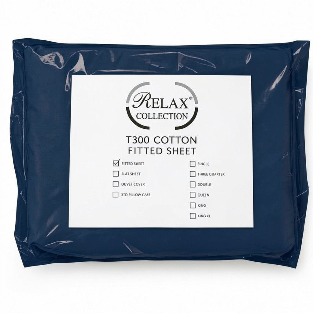100% Cotton T-300 Fitted Sheets - Navy Blue