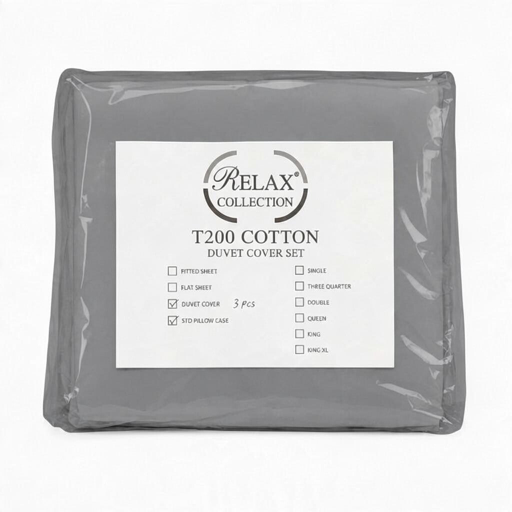 100 % Cotton Percale 200 Thread Count Duvet Cover - Grey