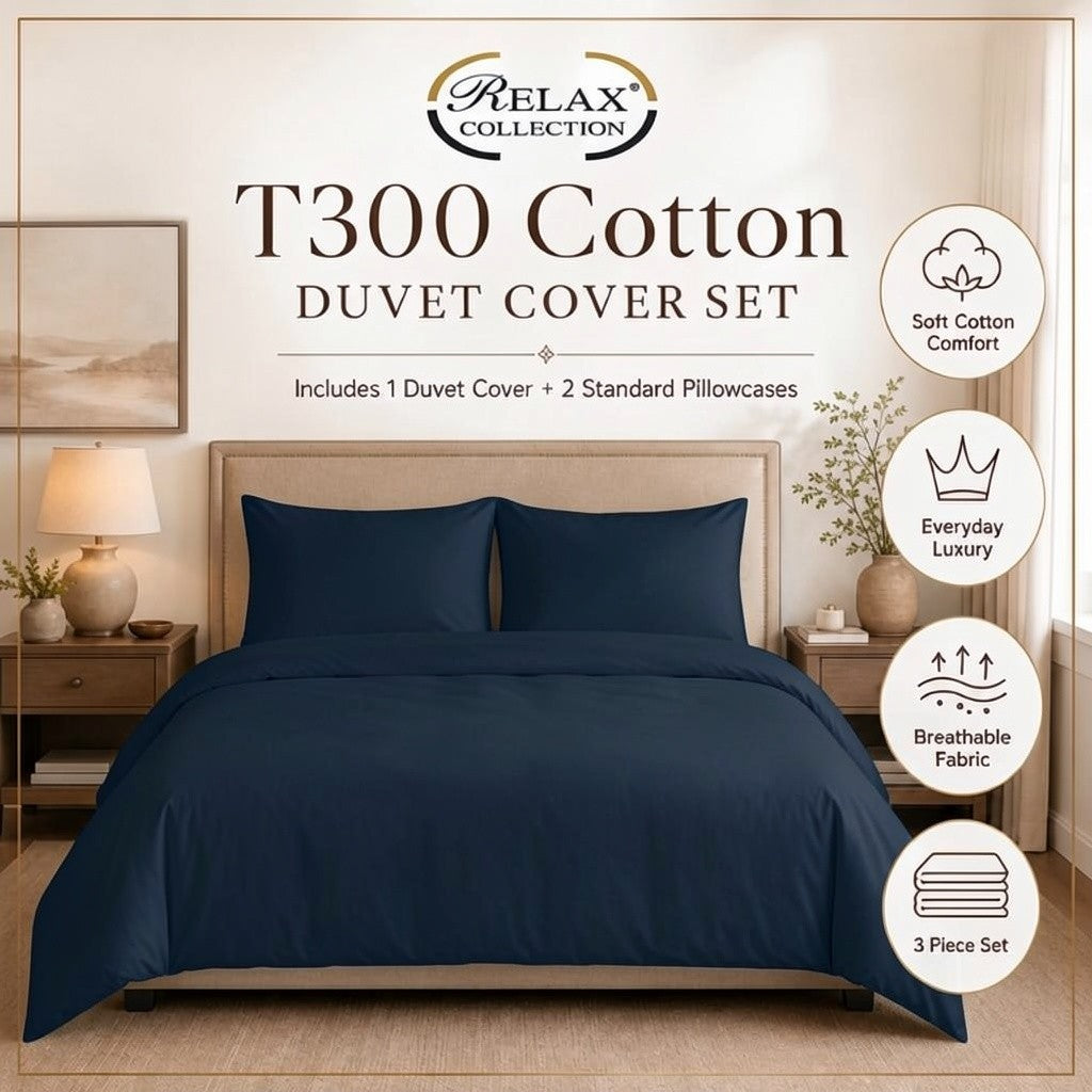 300 Thread Count 100% Cotton Duvet Cover - Navy Blue